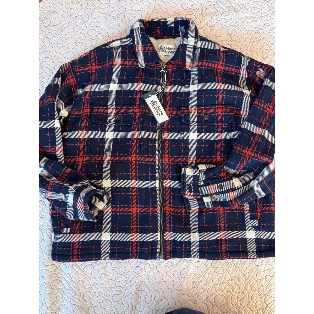 Alpine Design Womens Large Sherpa Lined Full Zip Plaid Shirt Jacket
